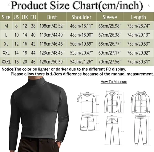 Miniatura 5 de Mens Flannel Shirts Long Sleeve Male Autumn and Winter Solid Color T Shirt Top Turtleneck Top Petite Mock