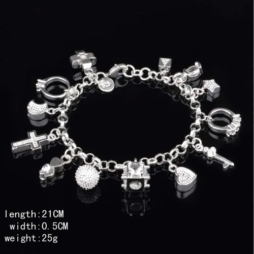 Miniatura 3 de Aeora Pulsera de plata S925 de trece piezas colgantes para mujer, pulseras de regalo y brazaletes de joyería, Plata