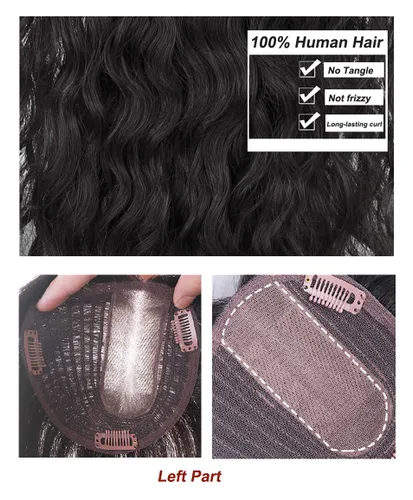 Miniatura 6 de Peluca de cabello humano rizado natural para mujer, con clip, 5.1 x 5.5 in, parte superior plateada, parte izquierda para cubrir pérdida de cabello