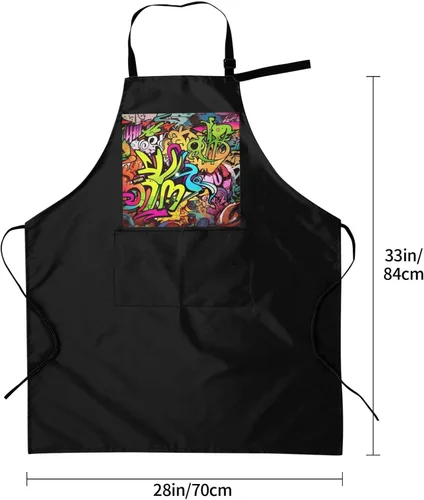 Miniatura 5 de Graffiti Drawing Aprons for Women with 2 Pockets, Kitchen Cooking Apron for Men, Water and Oil Resistant, Adjustable Bib Apron Extra Long Work