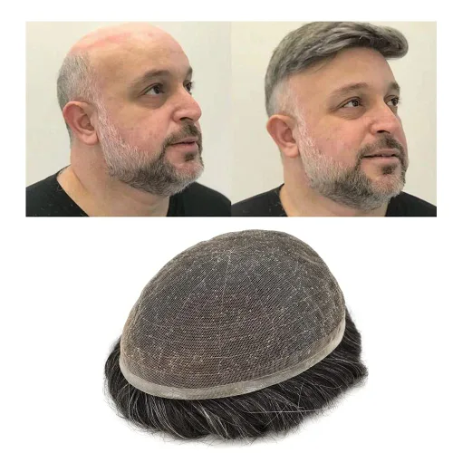 Miniatura 21 de Extensiones de cabello suizo completo para hombre, sistema de reemplazo de cabello humano europeo para hombres