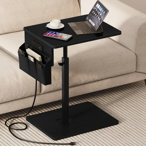 Miniatura 10 de Vagusicc - Mesa con bandeja para apoyabrazos de sofá, mesa giratoria de 360° con altura ajustable para TV, mesa auxiliar para espacios pequeños