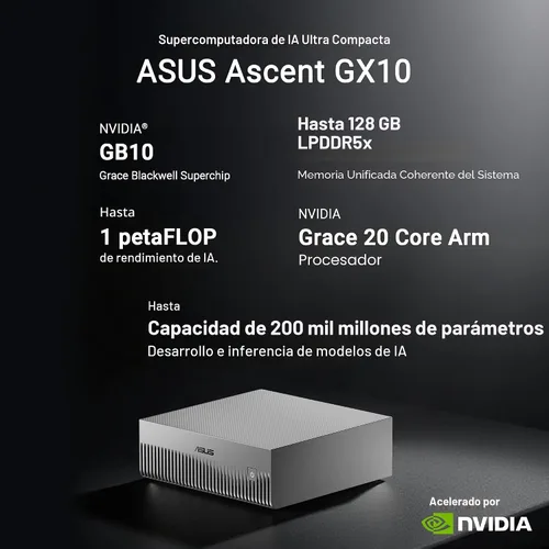 Miniatura 4 de Asus Ascent GX10-GG0010BN Computadora de escritorio con IA - ARM Cortex X925-128 GB - 1 TB PCI Express NVMe 4.0 x4 SSD - Gris estelar - NVIDIA GB10