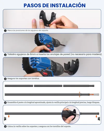 Miniatura 8 de Supforce Barras de armario para colgar ropa, de 17 a 84 pulgadas ajustables sin escalones, barra de armario de metal, barra para colgar ropa