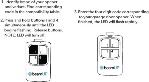 Miniatura 5 de beamUP Transmisor remoto universal para puerta de garaje, control remoto de puerta de garaje de 4 botones para operar 4 puertas de garaje separadas
