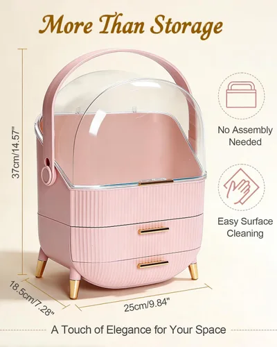 Miniatura 5 de Organizador de maquillaje con cajones y tapa, estuche portátil grande de almacenamiento de cosméticos para encimera de tocador, viajes, regalo