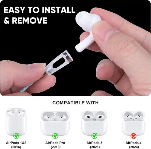 Miniatura 6 de Correa de cuello antipérdida para AirPods, cadena de collar magnética fuerte de cuero PU, compatible con AirPods 1&2 / 3ª generación / Pro / Pro 2