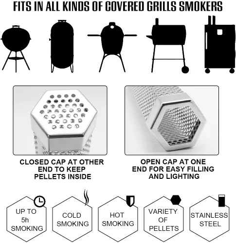 Miniatura 6 de BEWAVE Tubo de ahumador de pellets para todas las parrillas, carbón eléctrico a gas o ahumadores para fumadores en frío/calor, cepillo de tubo