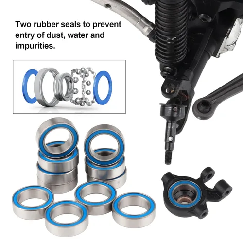 Miniatura 4 de Rodamientos de bolas RC sellados de goma azul 0.315x0.472x0.138 in compatible con Traxxas 1/16 E-Revo VXL Slash 4WD Summit Reemplazo Parte 7020, 10