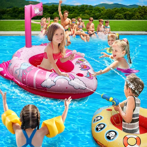 Miniatura 6 de HopeRock Flotadores de piscina de unicornio para niños pequeños y niños, con pistola de agua, juguetes de piscina para niñas de 3 a 8 años, juguetes