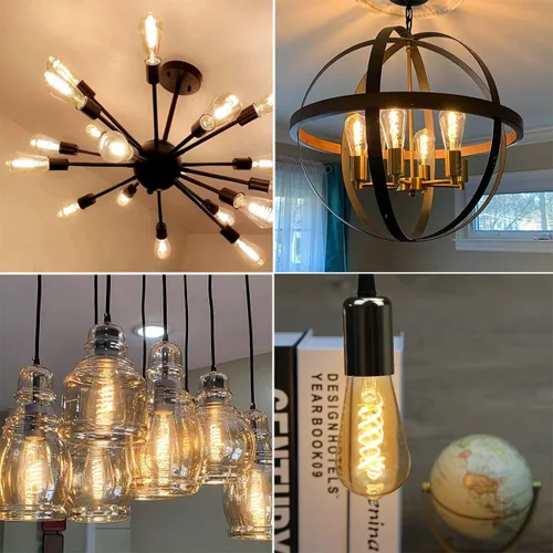 Miniatura 6 de ST19/ST58 Bombilla LED Edison vintage, 4.5 W, blanco cálido 2500 K, bombilla de filamento LED espiral flexible de vidrio ámbar, 450 lm, regulable