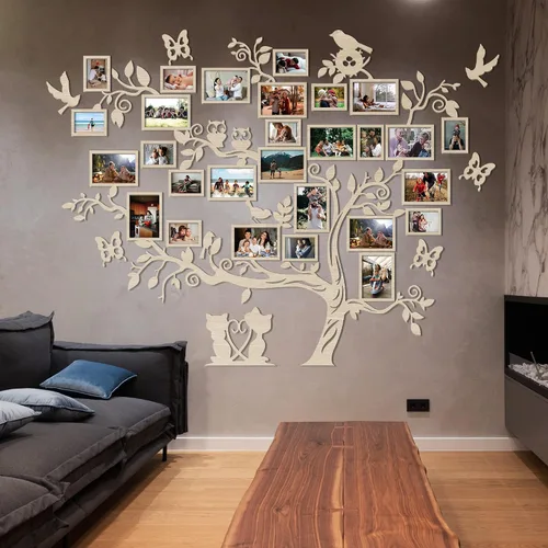 Miniatura 8 de JustLikeWood Calcomanía de pared grande de madera para árbol genealógico de 122 x 90.55 pulgadas con marco, gran familia, decoración del hogar