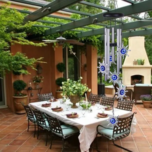 Miniatura 9 de Campanillas de viento azules con ojo maléfico para decoración exterior, atrapavientos móvil con sol y ojo maléfico, campanas de viento con sol y ojo