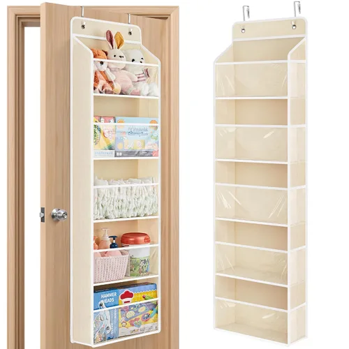 JARLINK Organizador de almacenamiento de juguetes de animales de peluche, organizador sobre la puerta con ventanas transparentes, capacidad de carga