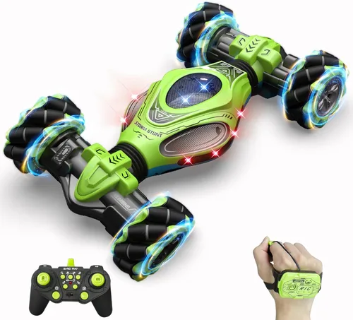 Miniatura 14 de Gesture Coche RC Rojo, 1:24 Alta Velocidad 4WD Coche de Acrobacias Transformable con Gestos y Control Remoto, Vehículo de Deriva con Rotación 360°