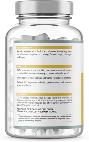 Miniatura 3 de CNSix Cápsulas de creatina por NutraOne - Creatina HCL para ayudar a desarrollar músculo magro* (600 mg - 200 cápsulas)