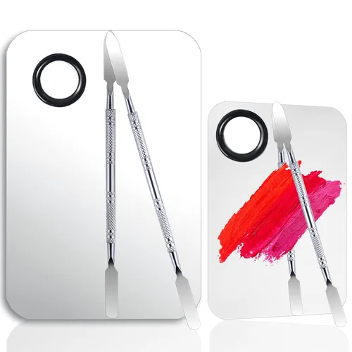 Juego de 2 paletas de mezcla de maquillaje, paleta de maquillaje de acero inoxidable con espátula profesional para maquilladores, adecuada para