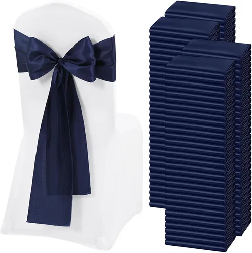 Miniatura 25 de 60 bandas para sillas de satén negro, diseño de lazos con lazos, para decoración de sillas para Acción de Gracias, boda, Navidad, banquetes