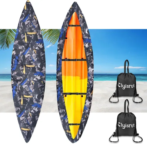 Miniatura 17 de Fundas impermeables para kayak de 10 a 16 pies para almacenamiento al aire libre, accesorios de cubierta de canoa, cubierta de lancha Oxford, Gris