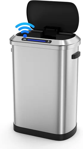 Cubo de basura inteligente automático plateado de 13 galones de 50 litros con tapa para cocina, oficina, dormitorio, cubo de basura y más, cuerpo