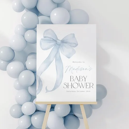 Miniatura 2 de Letrero de bienvenida para baby shower, letrero personalizado para baby shower, lazo azul, 18 x 27 pulgadas, plástico