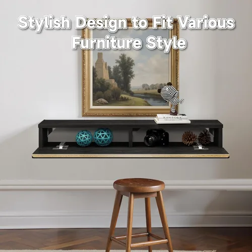 Miniatura 3 de Mesa consola flotante de madera maciza, mesa de entrada estrecha montada en la pared de 32 pulgadas con estante de almacenamiento, estantes modernos