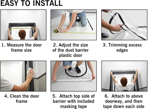 Miniatura 5 de ROLLINGDOG Barrera contra el polvo de la puerta con cremallera – Cubierta de puerta de plástico con cremallera para pared y habitación Protección
