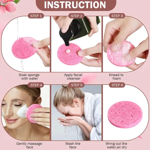 Miniatura 5 de 300 esponjas faciales comprimidas, esponjas faciales naturales para limpieza, almohadillas exfoliantes faciales desechables para esteticistas (rosa)