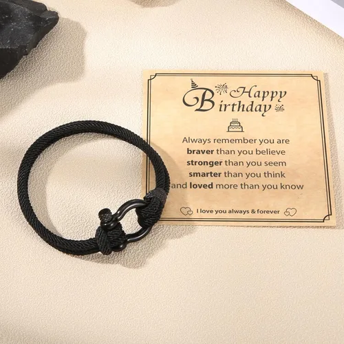 Miniatura 3 de Joyas y tarjetas de regalo de cumpleaños para hombres, adolescentes, niños, pulsera náutica negra, regalo de feliz cumpleaños para 13, 14, 15, 16