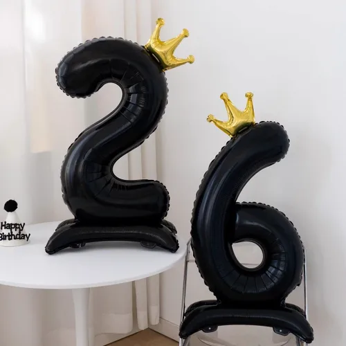 Miniatura 5 de Globos de aluminio grandes con corona negra número 0 para niños y niñas, cumpleaños, boda, aniversario, fiesta, baby shower, suministros 0
