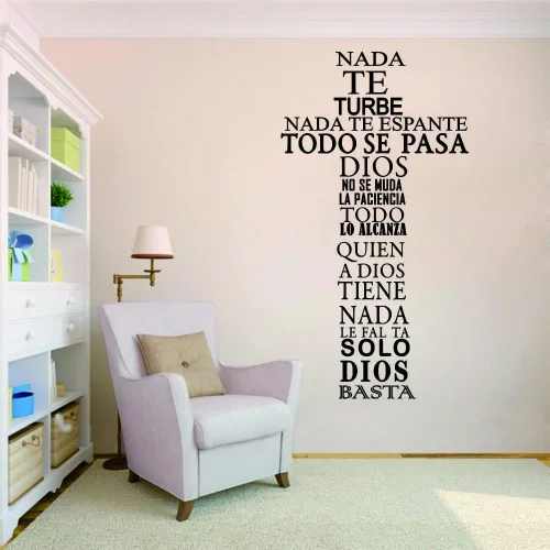 Miniatura 8 de Nada te turbe" - Adhesivo de pared "Solo Dios Basta", decoración de pared, calcomanía de pared con cita en español para decoración familiar