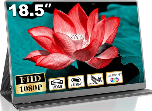 Miniatura 8 de Monitor portátil dual, 18.5 pulgadas, 1080P FHD IPS plegable, triple apilado, extensor de pantalla de computadora portátil, USB-C Plug & Play