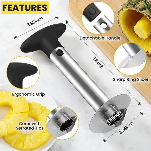 Miniatura 4 de Aubenr Premium - Herramienta de corte y descorchador de piña, cortador de piña afilado con puntas serradas, fácil de usar y limpiar, removedor