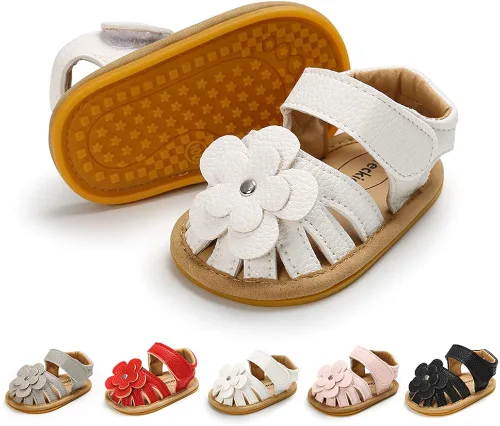 Miamooi Sandalias de verano para bebés y niñas, zapatos de cuna con lazo, zapatos de piel sintética para niños pequeños, suela de goma suave,