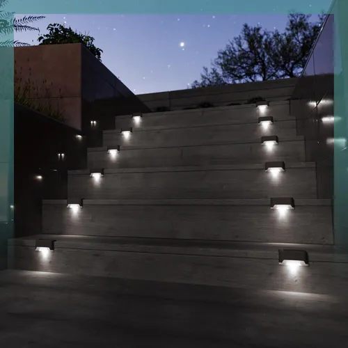 Miniatura 2 de GIGALUMI - Luces solares para cubierta al aire libre, paquete de 16, impermeables, LED, luces solares para escaleras, escalones, vallas, Blanco frío