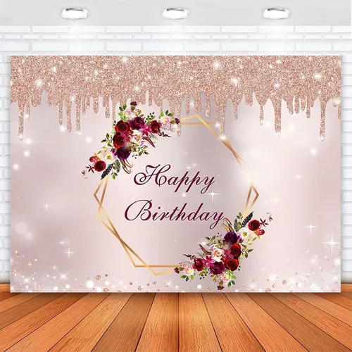 Avezano Telón de fondo de cumpleaños de color oro rosa para mujeres y niñas, decoración de fondo de fiesta de cumpleaños de color burdeos, pancarta