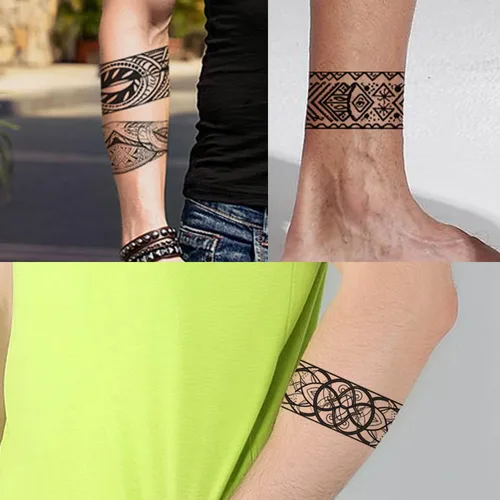 Miniatura 2 de GLARYYEARS Tatuaje temporal de alambre de púas – Paquete de 18 tatuajes polinesios falsos de tamaño súper largo, realistas y bohemios, brazalete