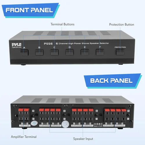 Miniatura 2 de Pyle Home Premium Nuevo y Mejorado Selector de Interruptores de Altavoces de 6 Zonas y 6 Canales, Caja de Distribución Hub para Amplificador Estéreo