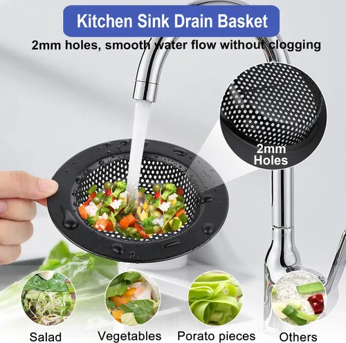 Miniatura 2 de Colador de drenaje para fregadero de cocina, paquete de 3 tapones de acero inoxidable, cesta de drenaje antiobstrucción para fregadero de cocina