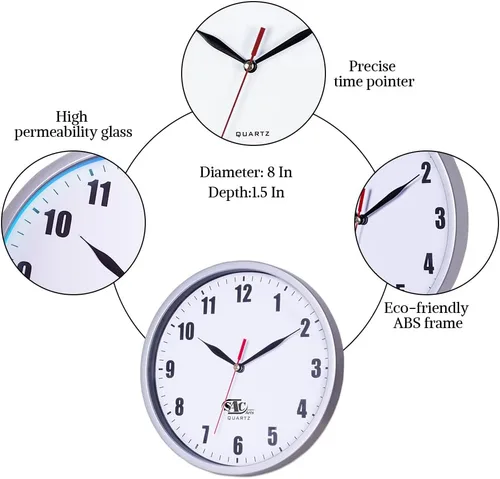 Miniatura 2 de SAC SMARTEN ARTS Reloj de pared silencioso con pilas, para niños, color blanco, sin tictac, fácil de leer, para baño, cocina, sala de estar, 02