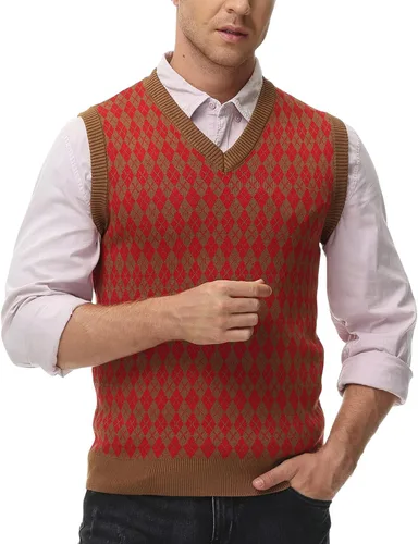 Miniatura 5 de PJ PAUL JONES Chaleco casual de rombos con cuello en V, sin mangas, para hombre