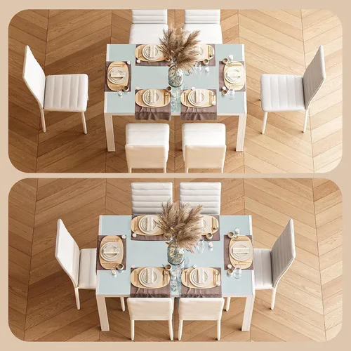 Miniatura 7 de Juego de mesa de comedor de cocina Bealife para 6, juego de mesa y sillas de 7 piezas de vidrio templado moderno para el hogar, cocina, sala