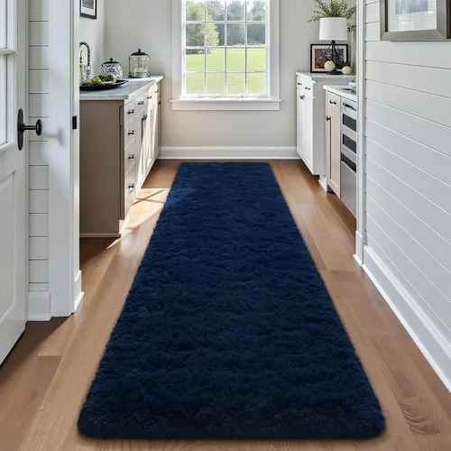 Miniatura 8 de HOMORE Alfombra de pasillo de 2 x 4 pulgadas, alfombra negra para dormitorio, alfombras esponjosas para pasillo, mesita de noche, alfombras largas