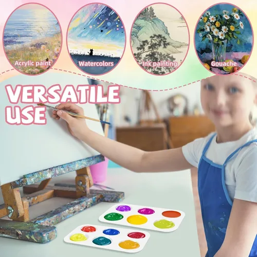 Miniatura 4 de 30 paletas de acuarela de plástico blanco, 6 paletas de pintura rectangulares, paletas de bandeja de pintura, bandejas de pintura para niños