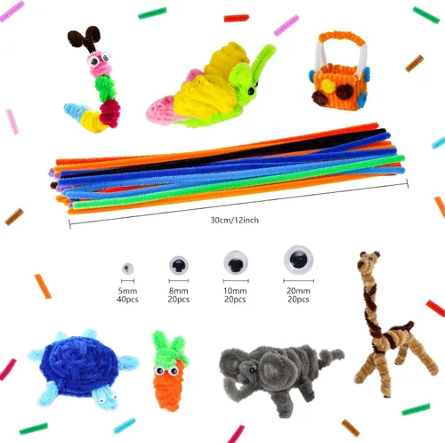 Miniatura 5 de Caydo 300 pompones surtidos de 1 pulgada con 100 piezas de ojos ondulantes con 200 limpiadores de pipas con 100 ojos ondulantes para arte