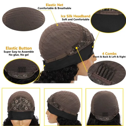 Miniatura 2 de Peluca rizada con diadema de cabello humano sin encaje frontal, pelucas rizadas para mujeres negras, cabello humano sin pegamento, 100% cabello