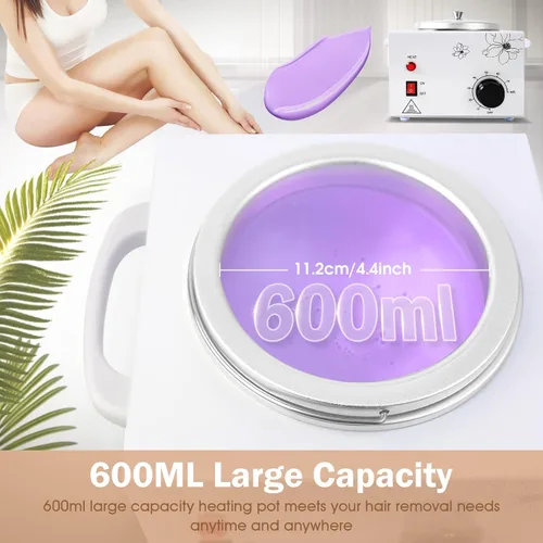Miniatura 6 de Calentador de cera de 20.3 fl oz para depilación, olla profesional con temperatura ajustable para mujeres y hombres, con 20 varillas de cera