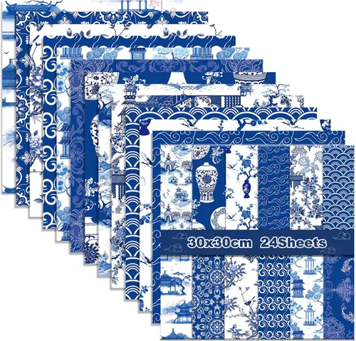 Papel de álbum de recortes con patrón chinoiserie, 24 hojas de cartulina de doble cara de 12 x 12 pulgadas, papel decorativo para manualidades,