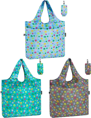 Miniatura 12 de HOLYLUCK Bolsas de comestibles reutilizables, bolsa de compras plegable resistente (estándar, 3 huellas de patas de perro)