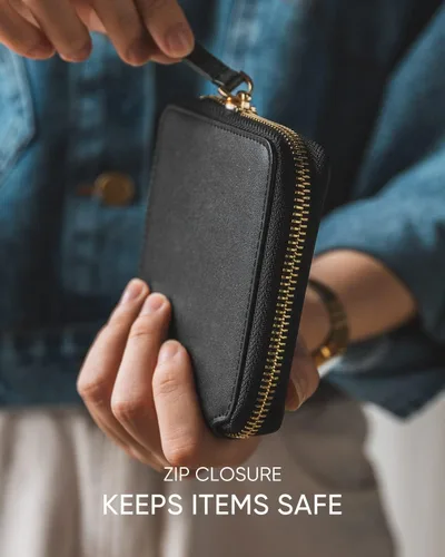 Miniatura 4 de Vulkitty Cartera de cuero para mujer con bloqueo RFID, monedero delgado plegable con bolsillo con cremallera, Negro -, Classic
